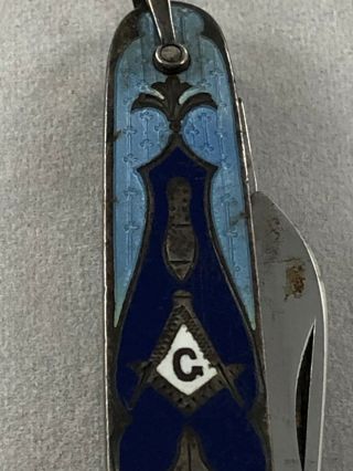 Vintage Voos Sterling Silver Enamel Cloisonne Masonic Folding Pocket Knife 2 7