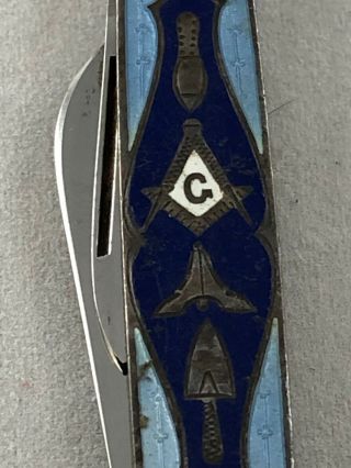 Vintage Voos Sterling Silver Enamel Cloisonne Masonic Folding Pocket Knife 2 8