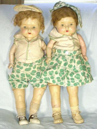 Rare Early Uneeda Dolls 27 " Tall Bobbsey Twins - Composition & Cloth