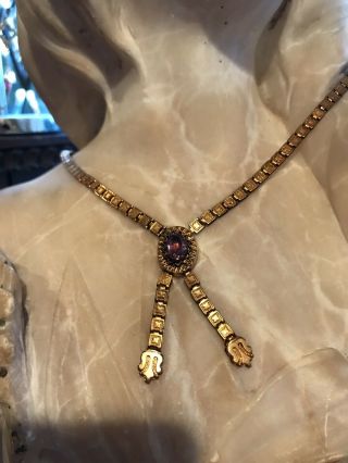 Antique Victorian Gold (filled?) Book Chain Necklace With Amethyst