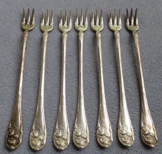 Seven Oneida Community Silver Silverplate Fleur De Luce Seafood Cocktail Forks