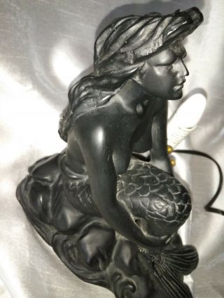 Vintage Art Deco Nude Mermaid Women Figure Statue Lamp Table  Heavy