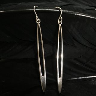 Large Estate Sterling Silver Oval Hoop Design Dangle Earrings 3” Long