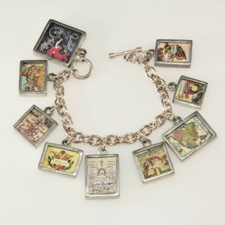 Bracelet Sterling Silver Chain Picture Travel Maps Charms Vintage Style Italy