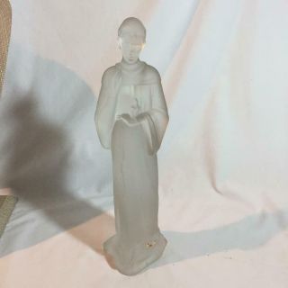 Rare Vintage Fostoria Satin Glass St.  Francis Figurine Silver Mist Line