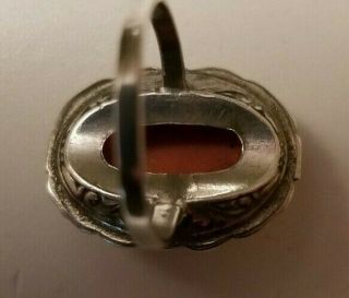 Antique Salmon Pink Angel Skin Coral Hand Carved Flowers Sterling Silver Ring 5 6