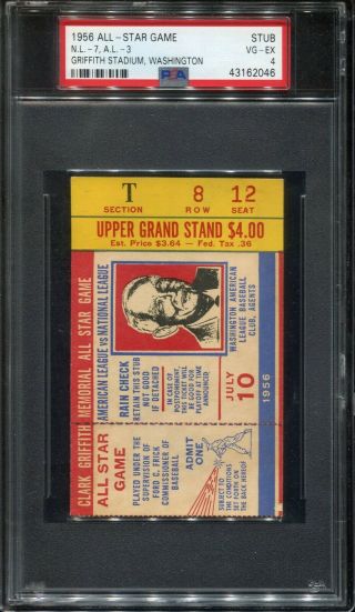 1956 Vintage All Star Game Ticket Stub Psa 4 (vg/ex) Griffith Stadium Mlb