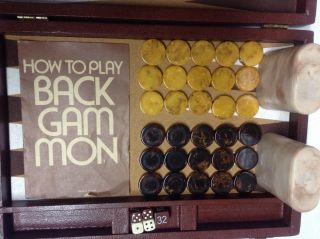 Vintage Backgammon Set By Cardinal Marbelized Checkers Catalin Bake Lite Style