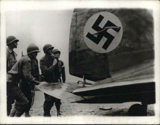 Wwii U.  S.  Troops Inspect Wreckage Of German Heinkel Bomber In Africa Photo - B214