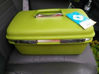 Vintage Key Lime Samsonite Saturn Makeup Train Case Carry On Luggage Tray & Key