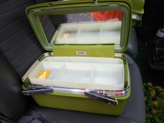 Vintage Key Lime Samsonite Saturn Makeup Train Case Carry On Luggage Tray & Key 4