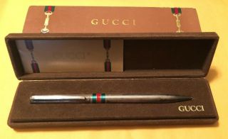 Vintage Gucci Sterling Silver Pen With Green & Red Enamel,  Box Made In Italy