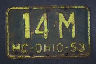 1953 Vintage Ohio Motorcycle License Plate 14 - M