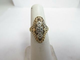 Vintage 10k Solid Gold Filigree Ring With Natural Diamonds