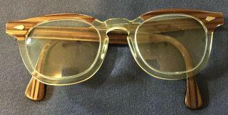 Vtg Horn Rim Glasses Frames Wood Grain Brown Striped Clear Plastic Prescription