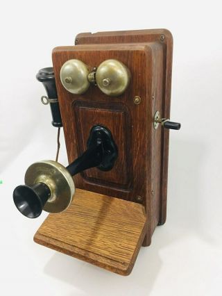 Antique Kellogg 1901 Patent Oak Wood Case Wall Phone Crank Bell Chicago ILL. 2