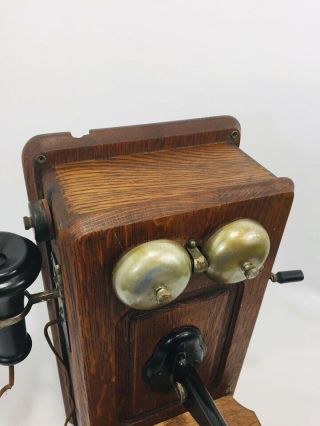 Antique Kellogg 1901 Patent Oak Wood Case Wall Phone Crank Bell Chicago ILL. 3