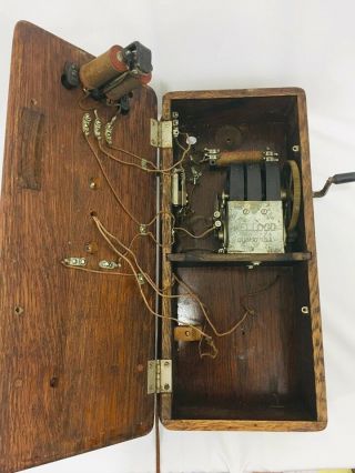 Antique Kellogg 1901 Patent Oak Wood Case Wall Phone Crank Bell Chicago ILL. 9