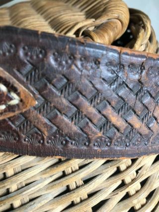 Vintage Fishing Creel Fly Fishing Wicker Basket Leather Tool Strap Signed Kenns 3