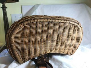 Vintage Fishing Creel Fly Fishing Wicker Basket Leather Tool Strap Signed Kenns 5
