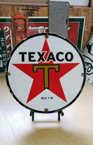 Texaco The Texas Co Gasoline Motor Oil Porcelain Sign Vintage Petroleum Gas Pump
