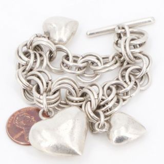 VTG Sterling Silver - MEXICO Taxco Heart Charm Chain 7.  5 