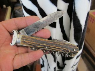 Old Folding Knife Of Hunter Solingen F.  Herder A.  Germany 4.  5 " Beautifull Rare