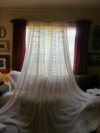 Vintage Hand Crochet Lace Shabby Chic Long Rod Pocket Curtain Panels Drapes 117 "