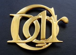 Reserved For C - Vtg Christian Dior Paris Large Gold Tone Signature Logo Brooch