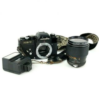 Vintage Minolta XE - 7 SLR 35mm Camera with 135mm Lens Phoenix Flash Strap XE 7 3
