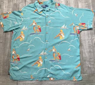 Vintage Polo Ralph Lauren Hawaiian Surfing 100 Viscose Button Up Shirt Xl