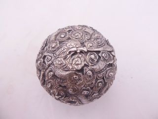 Silver Chinese Dragon Domed Box And Cover,  Antique