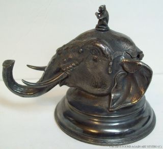 Antique Victorian English Sheffield Silverplate Figural Inkwell Elephant Head 2