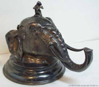 Antique Victorian English Sheffield Silverplate Figural Inkwell Elephant Head 3