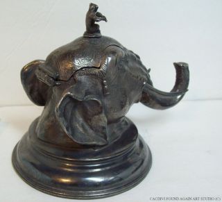Antique Victorian English Sheffield Silverplate Figural Inkwell Elephant Head 4