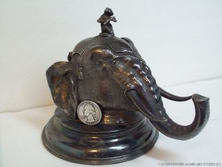 Antique Victorian English Sheffield Silverplate Figural Inkwell Elephant Head 6