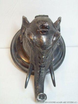 Antique Victorian English Sheffield Silverplate Figural Inkwell Elephant Head 7