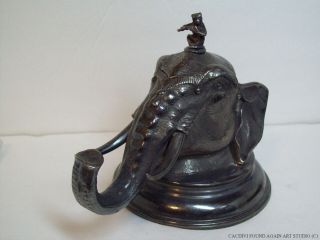 Antique Victorian English Sheffield Silverplate Figural Inkwell Elephant Head 8