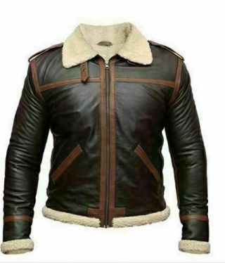 Mens Resident Evil Biker Sports Sheepskin Aviator Bomber Leather Jacket