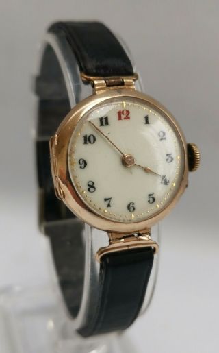 Vtg 1915 Ww1 Era Trench Moeris 9ct 9k Solid Gold Stockwell Swiss Wrist Watch