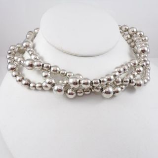 Heavy 142gr Vtg Taxco Sterling Silver Bead Ball 3 Strand Necklace 16.  5 " Ldl3