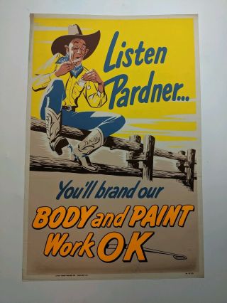 Vintage 1950s Car Service Poster Litho Paint Co Sign 38 " X 25 " 6