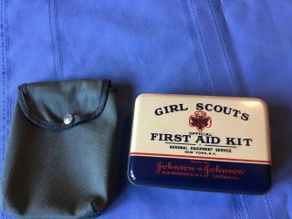 Vintage Girl Scouts Metal Container First Aid Kit & Contents Johnson & Johnson