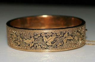 Victorian Gold Filled TAILLE D ' EPARGNE Ivy Double Sided Hinged Bangle Bracelet 2