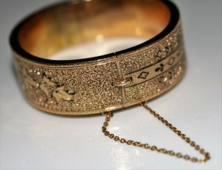 Victorian Gold Filled TAILLE D ' EPARGNE Ivy Double Sided Hinged Bangle Bracelet 3