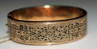 Victorian Gold Filled TAILLE D ' EPARGNE Ivy Double Sided Hinged Bangle Bracelet 4