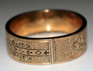 Victorian Gold Filled TAILLE D ' EPARGNE Ivy Double Sided Hinged Bangle Bracelet 5