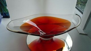 Vintage 50s Whitefriars ruby in clear crystal glass bowl by Geoffrey Baxter 2