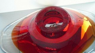 Vintage 50s Whitefriars ruby in clear crystal glass bowl by Geoffrey Baxter 5