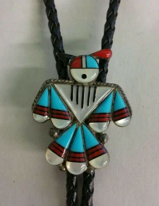 Vintage Native American Zuni Thunderbird Sterling Silver Bolo Tie